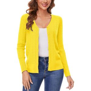 Women’s V Neck Button Down Long Sleeve Cardigan Sweater(2405-yellow)