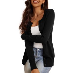 a.Jesdani Women’s Button Down Crew Neck Long Sleeve Soft Knit Cardigan Sweaters(01-a-black)