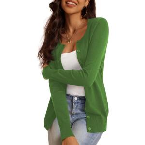 a.Jesdani Women’s Button Down Crew Neck Long Sleeve Soft Knit Cardigan Sweaters(01-b1-olive)