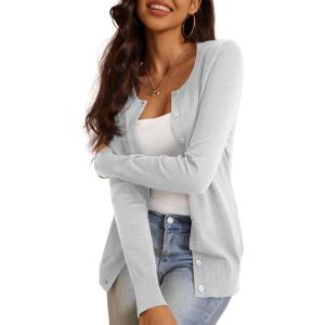 a.Jesdani Women’s Button Down Crew Neck Long Sleeve Soft Knit Cardigan Sweaters(01-b-light Grey)
