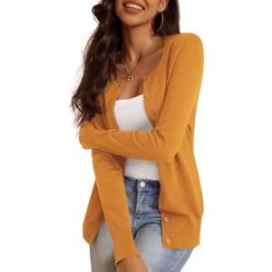 a.Jesdani Women’s Button Down Crew Neck Long Sleeve Soft Knit Cardigan Sweaters(01-c1-mustard)
