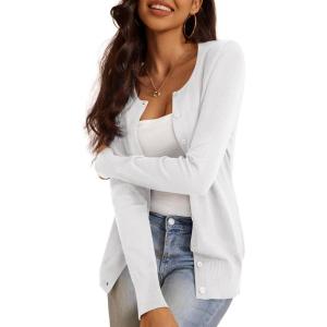a.Jesdani Women’s Button Down Crew Neck Long Sleeve Soft Knit Cardigan Sweaters(01-c-white)