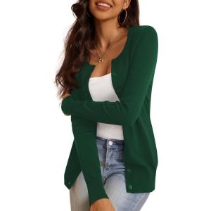 a.Jesdani Women’s Button Down Crew Neck Long Sleeve Soft Knit Cardigan Sweaters(01-d1-dark Green)