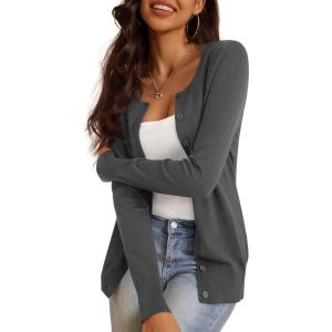 a.Jesdani Women’s Button Down Crew Neck Long Sleeve Soft Knit Cardigan Sweaters(01-e-charcoal Gray)