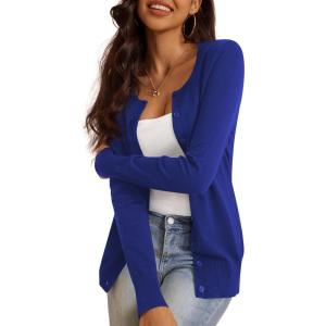 a.Jesdani Women’s Button Down Crew Neck Long Sleeve Soft Knit Cardigan Sweaters(01-g-royalblue)