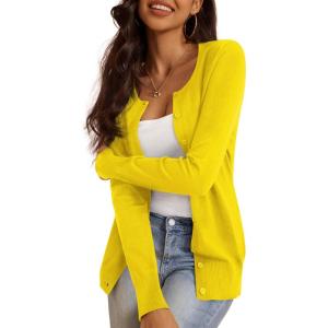 a.Jesdani Women’s Button Down Crew Neck Long Sleeve Soft Knit Cardigan Sweaters(01-h-yellow)