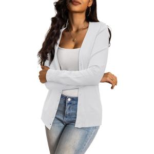 a.Jesdani Women’s Button Down Crew Neck Long Sleeve Soft Knit Cardigan Sweaters(01-m-v Neck-white)