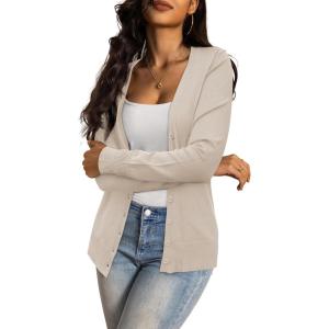 a.Jesdani Women’s Button Down Crew Neck Long Sleeve Soft Knit Cardigan Sweaters(01-t-v Neck-camel)