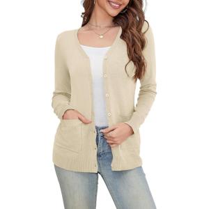 a.Jesdani Women’s Button Down Crew Neck Long Sleeve Soft Knit Cardigan Sweaters(Pocket Camel)
