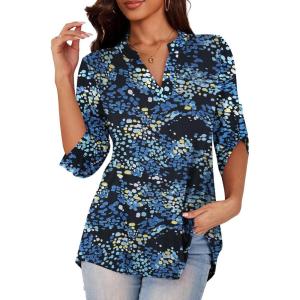 a.Jesdani Women’s Plus Size Zip Front 3/4 Sleeve Shirts V Neck Blouses Tunic Top(Color 318)