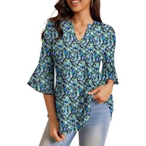 a.Jesdani Women’s Plus Size Zip Front 3/4 Sleeve Shirts V Neck Blouses Tunic Top(Y Color 353)