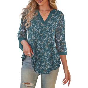 a.Jesdani Women’s Plus Size Zip Front 3/4 Sleeve Shirts V Neck Blouses Tunic Top(Z10 Color 361)