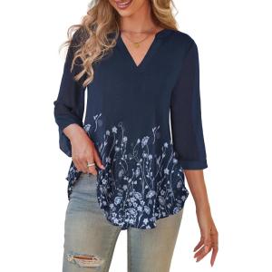 a.Jesdani Women’s Plus Size Zip Front 3/4 Sleeve Shirts V Neck Blouses Tunic Top(Z13 Color 367)