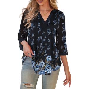 a.Jesdani Women’s Plus Size Zip Front 3/4 Sleeve Shirts V Neck Blouses Tunic Top(Z14 Color 368)