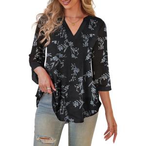 a.Jesdani Women’s Plus Size Zip Front 3/4 Sleeve Shirts V Neck Blouses Tunic Top(Z15 Color 369)