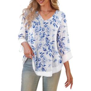 a.Jesdani Women’s Plus Size Zip Front 3/4 Sleeve Shirts V Neck Blouses Tunic Top(Z4 Color 366)