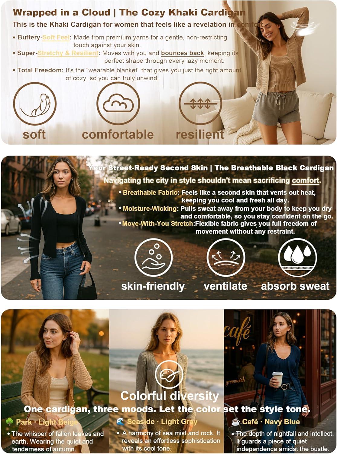 imageaJesdani Womens Shrug Sweaters Open Front Long Sleeve Rib Knit Bolero Open Front Cropped Cardigan S1X4 Navy