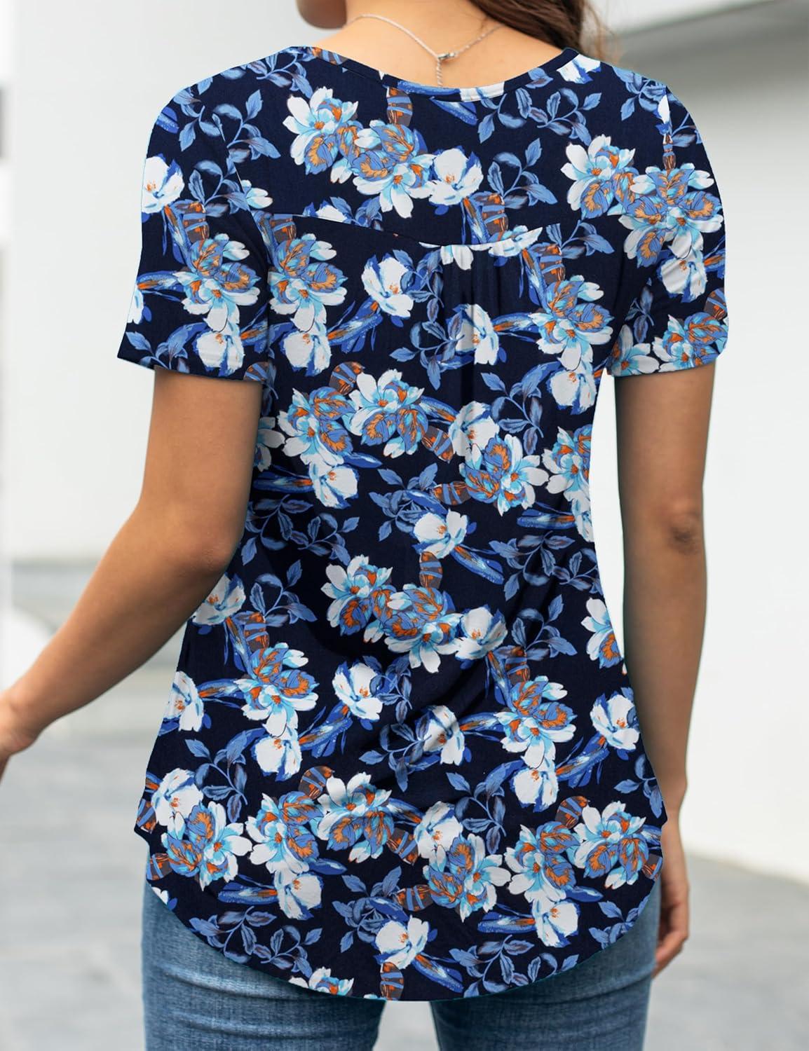 imageaJesdani Womens Summer Plus Size Tunic Tops Short Sleeve Blouses Casual Floral Henley ShirtsColor520