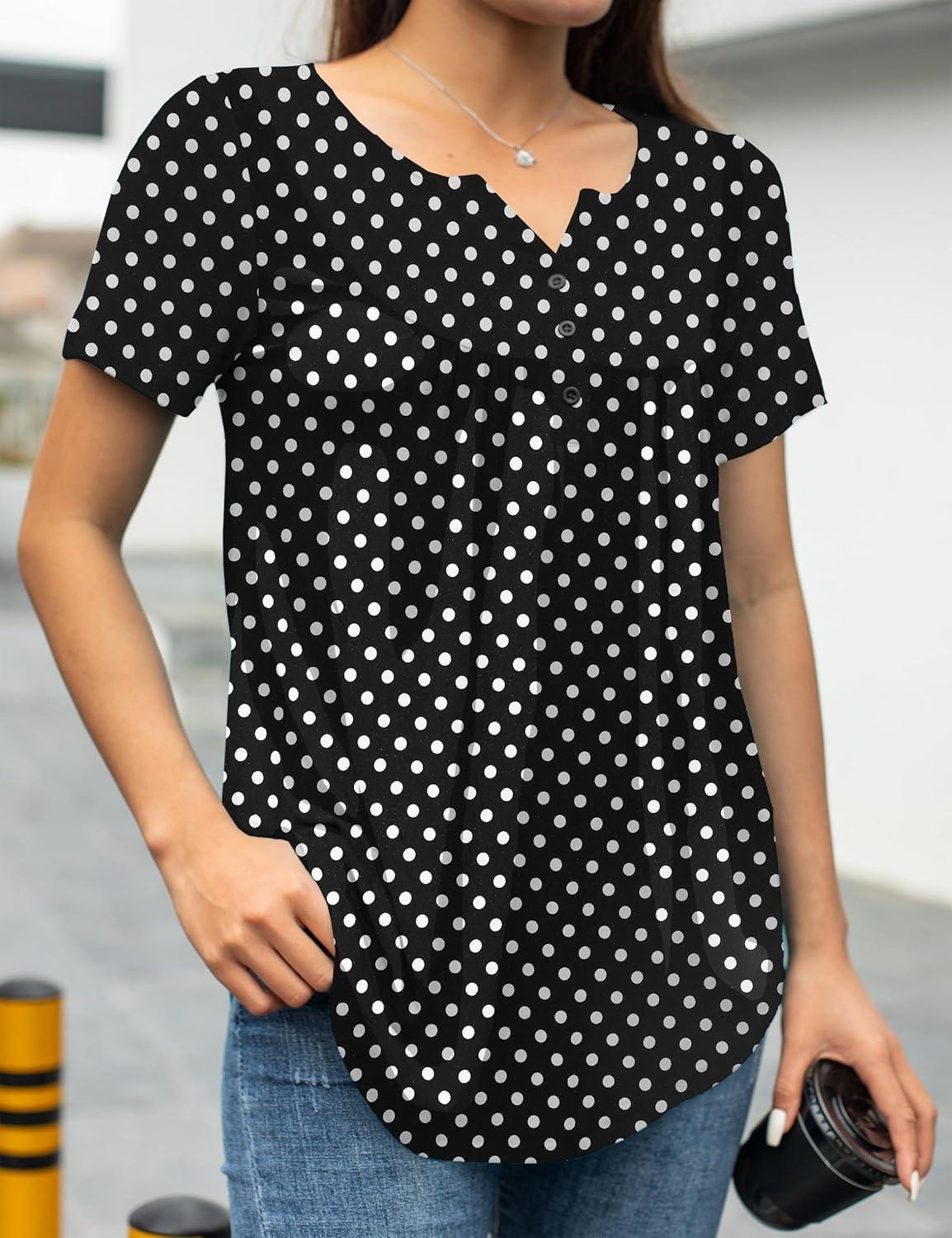 imageaJesdani Womens Summer Plus Size Tunic Tops Short Sleeve Blouses Casual Floral Henley ShirtsColor81