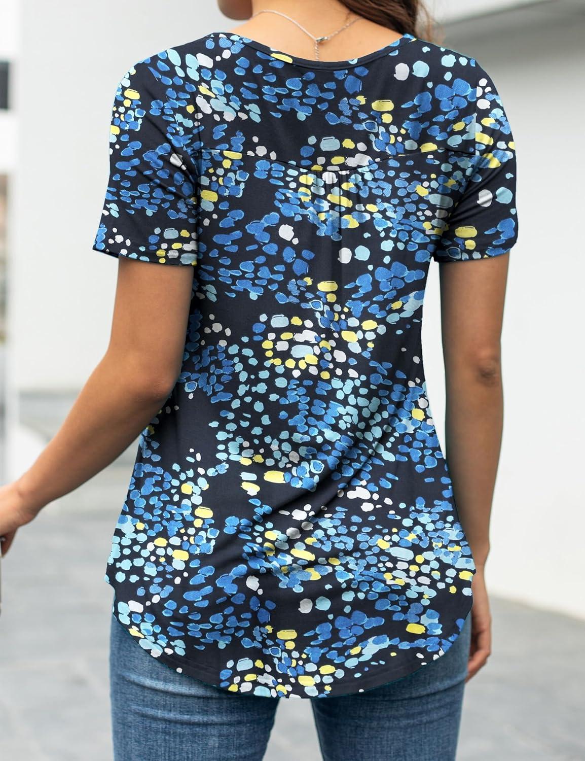 imageaJesdani Womens Summer Plus Size Tunic Tops Short Sleeve Blouses Casual Floral Henley ShirtsShort Sleeve Color318