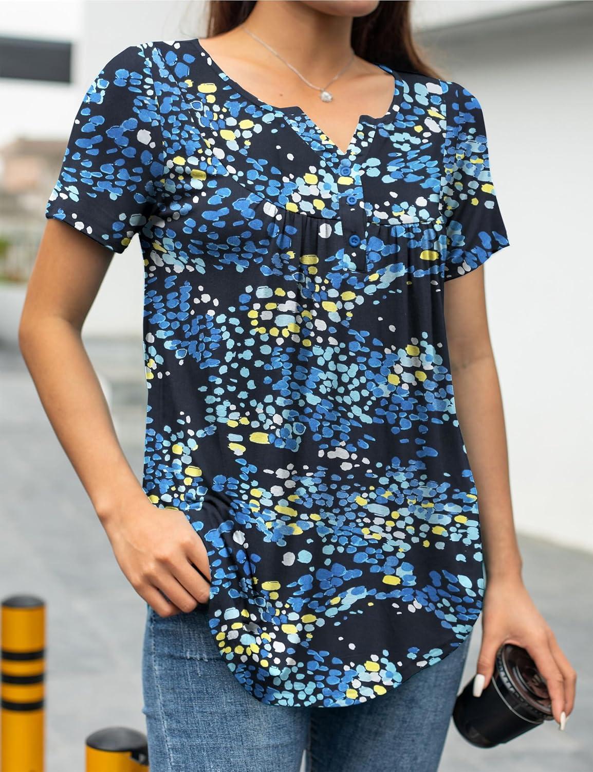 imageaJesdani Womens Summer Plus Size Tunic Tops Short Sleeve Blouses Casual Floral Henley ShirtsShort Sleeve Color318