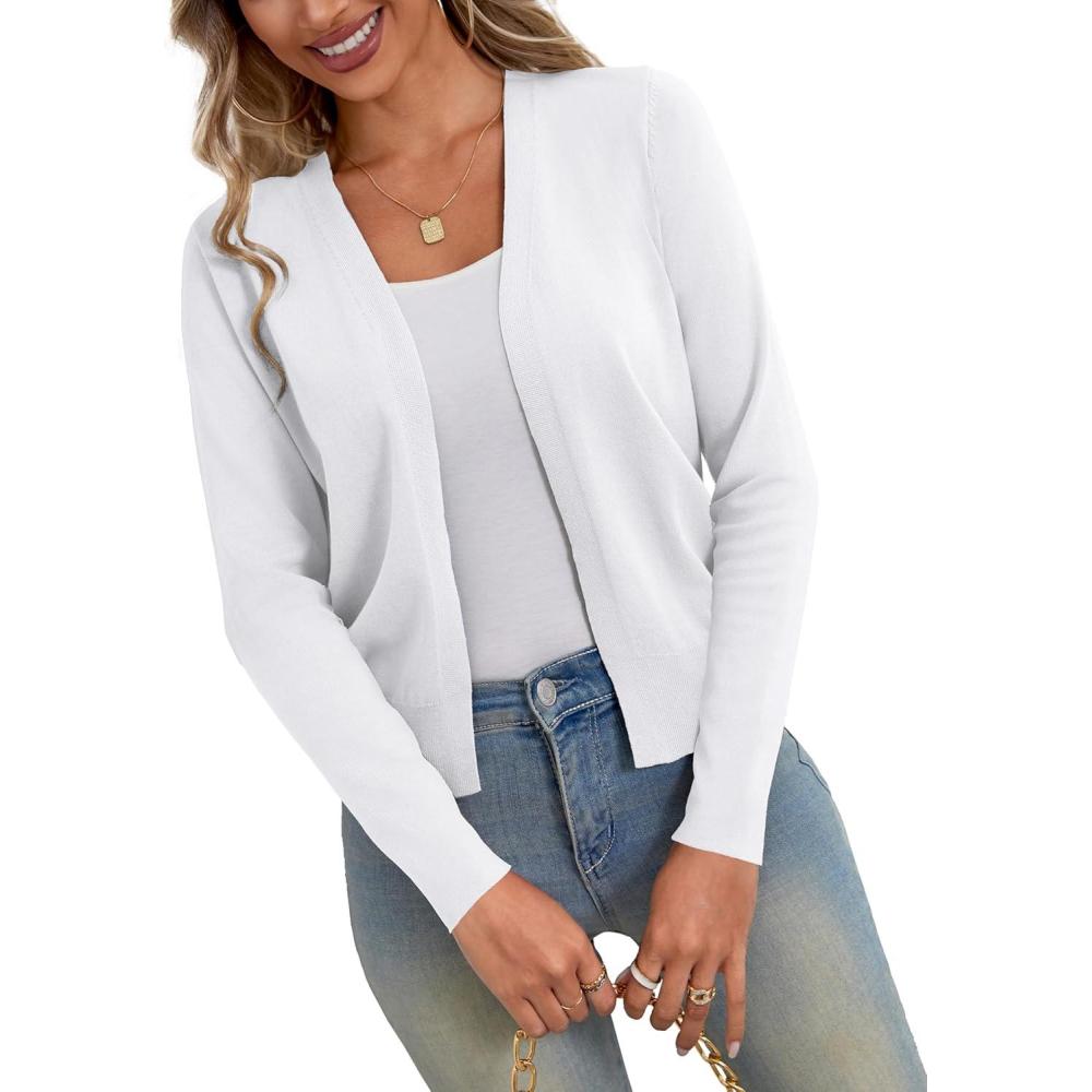 imageaJesdani Shrugs for Women Lightweight 34 Sleeve Open Front Red Cropped Cardigan Sweaters13 White