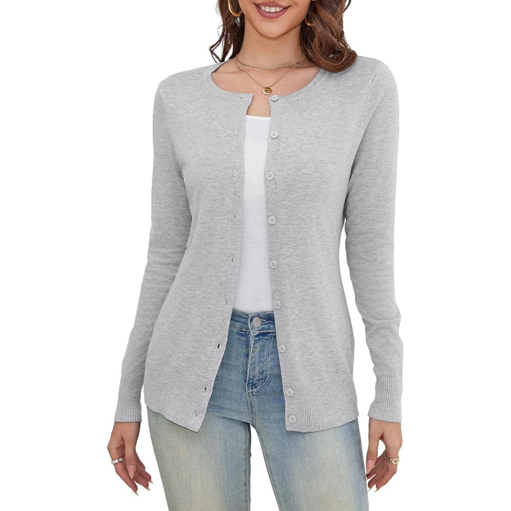 imageaJesdani Womens Button Down V Neck Long Sleeve Soft Cardigan SweatersLight Grey