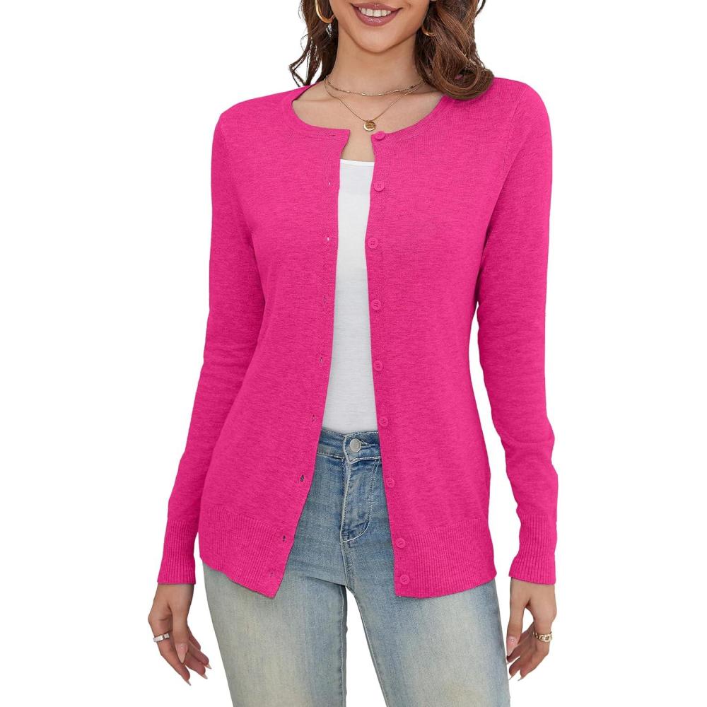 imageaJesdani Womens Button Down V Neck Long Sleeve Soft Cardigan SweatersRose