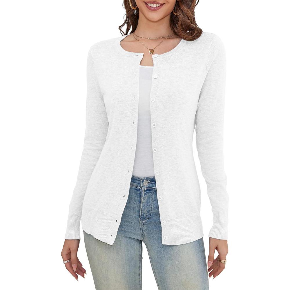 imageaJesdani Womens Button Down V Neck Long Sleeve Soft Cardigan SweatersWhite