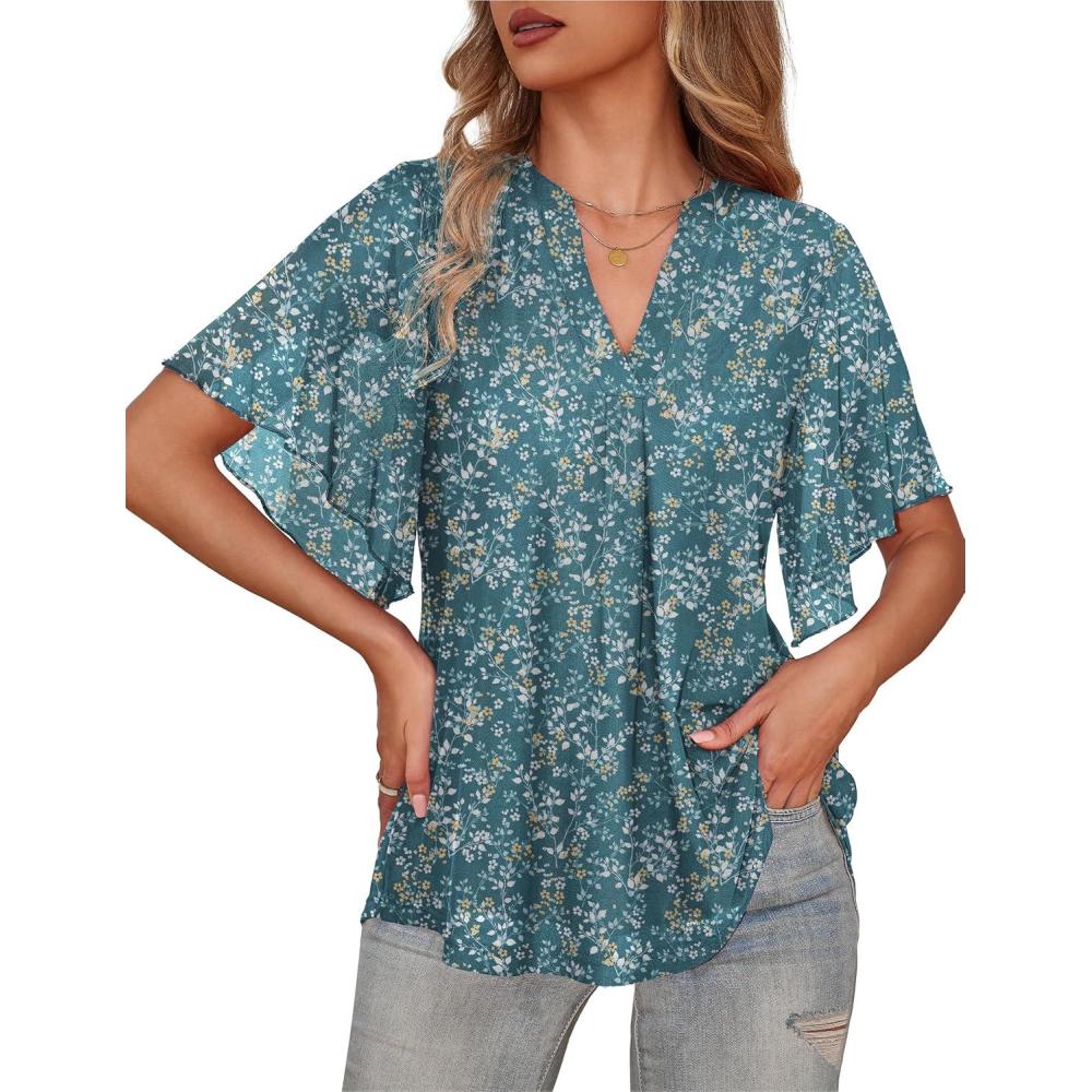 imageaJesdani Womens Summer Plus Size Tunic Tops Short Sleeve Blouses Casual Floral Henley ShirtsColor 361