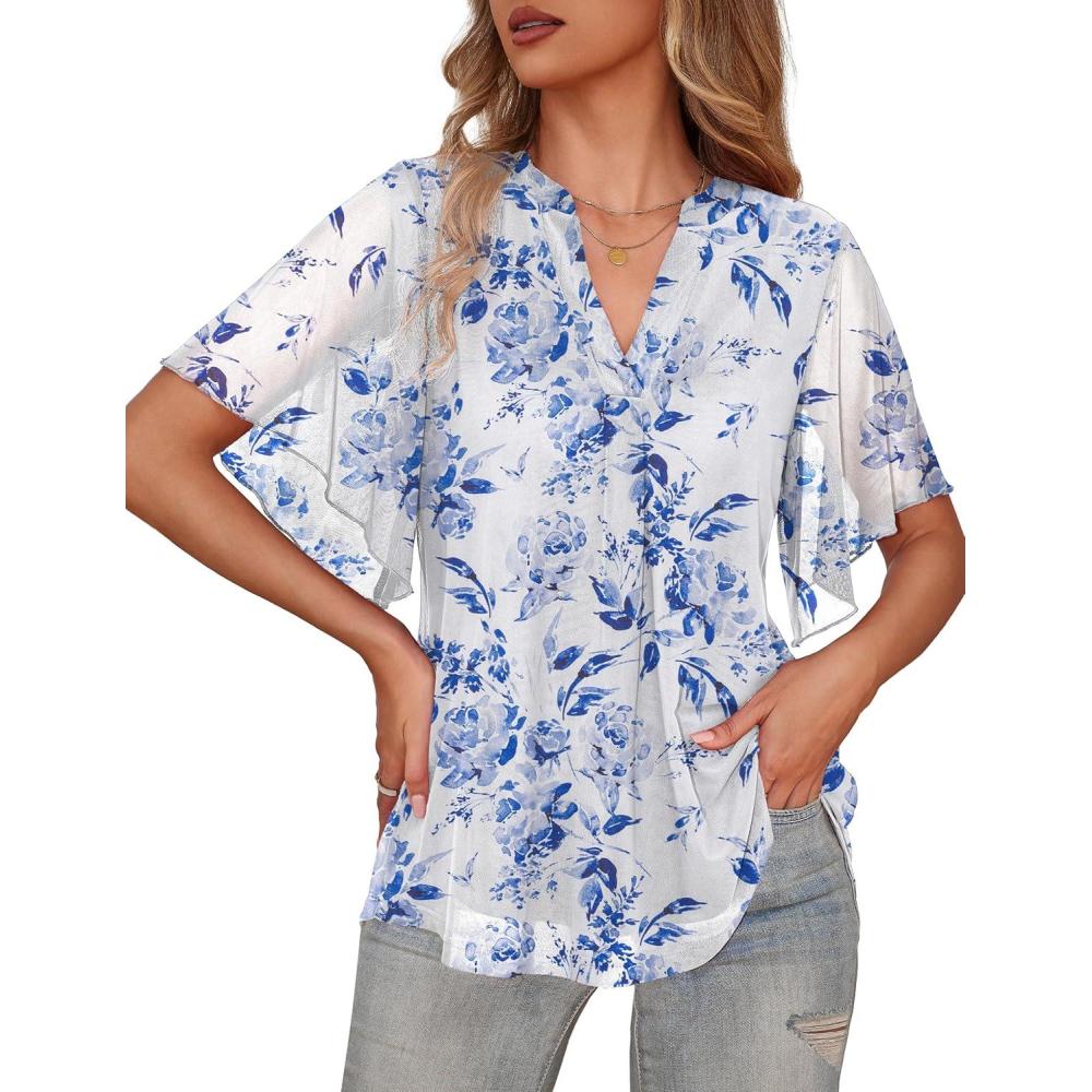 imageaJesdani Womens Summer Plus Size Tunic Tops Short Sleeve Blouses Casual Floral Henley ShirtsColor 366