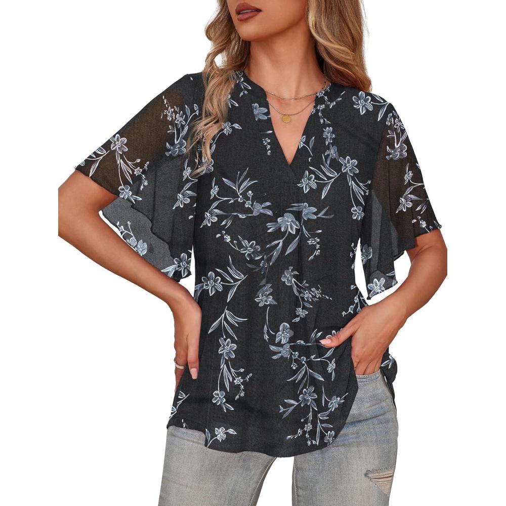 imageaJesdani Womens Summer Plus Size Tunic Tops Short Sleeve Blouses Casual Floral Henley ShirtsColor 369