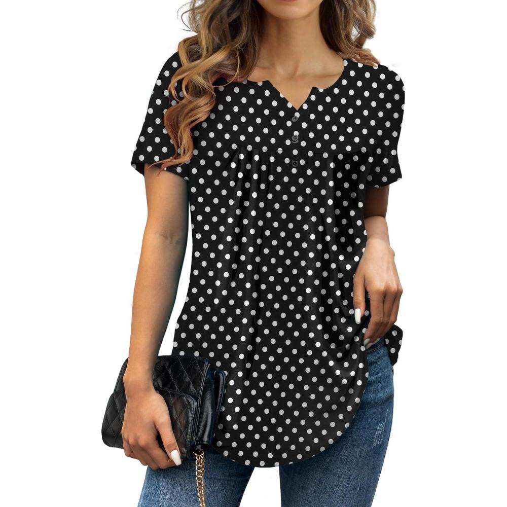 imageaJesdani Womens Summer Plus Size Tunic Tops Short Sleeve Blouses Casual Floral Henley ShirtsColor81