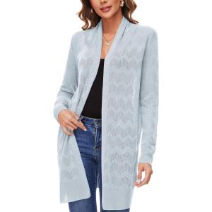 Women’s Lightweight Summer Crochet Open Front Long Shawl Cardigan Hollow-Out Sweater(2404-grayish Blue)