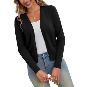 a.Jesdani Shrugs for Women Lightweight 3/4 Sleeve Open Front Red Cropped Cardigan Sweaters(11 Black)