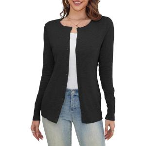 a.Jesdani Women’s Button Down V Neck Long Sleeve Soft Cardigan Sweaters(Black)