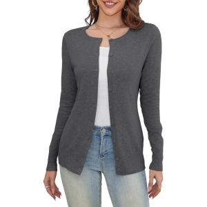 a.Jesdani Women’s Button Down V Neck Long Sleeve Soft Cardigan Sweaters(Charcoal Gray)
