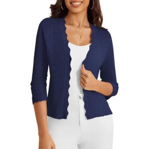 a.Jesdani Women’s Shrug Sweaters Open Front Short Sleeve Rib Knit Bolero Open Front Cardigan S-1X(01 Navy)