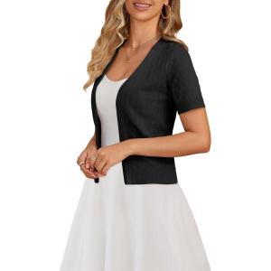 a.Jesdani Women’s Shrug Sweaters Open Front Short Sleeve Rib Knit Bolero Open Front Cardigan S-1X(1 Black)