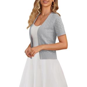 a.Jesdani Women’s Shrug Sweaters Open Front Short Sleeve Rib Knit Bolero Open Front Cardigan S-1X(1 Light Grey)