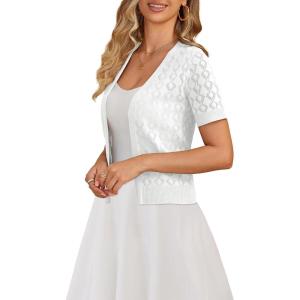 a.Jesdani Women’s Shrug Sweaters Open Front Short Sleeve Rib Knit Bolero Open Front Cardigan S-1X(1 White)