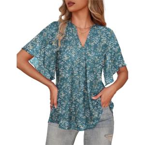 a.Jesdani Womens Summer Plus Size Tunic Tops Short Sleeve Blouses Casual Floral Henley Shirts(Color 361)