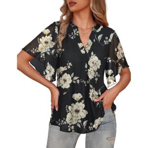 a.Jesdani Womens Summer Plus Size Tunic Tops Short Sleeve Blouses Casual Floral Henley Shirts(Color 363)