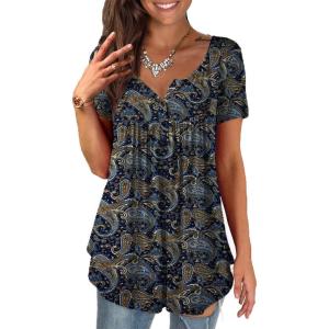 a.Jesdani Womens Summer Plus Size Tunic Tops Short Sleeve Blouses Casual Floral Henley Shirts(Short Sleeve Color_2)