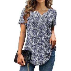 a.Jesdani Womens Summer Plus Size Tunic Tops Short Sleeve Blouses Casual Floral Henley Shirts(Short Sleeve Color_25)