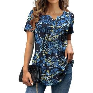 a.Jesdani Womens Summer Plus Size Tunic Tops Short Sleeve Blouses Casual Floral Henley Shirts(Short Sleeve Color_318)