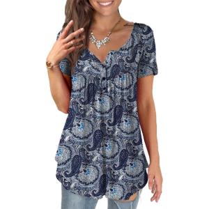 a.Jesdani Womens Summer Plus Size Tunic Tops Short Sleeve Blouses Casual Floral Henley Shirts(Short Sleeve Color_7)