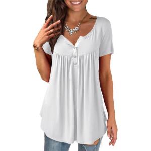 a.Jesdani Womens Summer Plus Size Tunic Tops Short Sleeve Blouses Casual Floral Henley Shirts(Short Sleeve White)