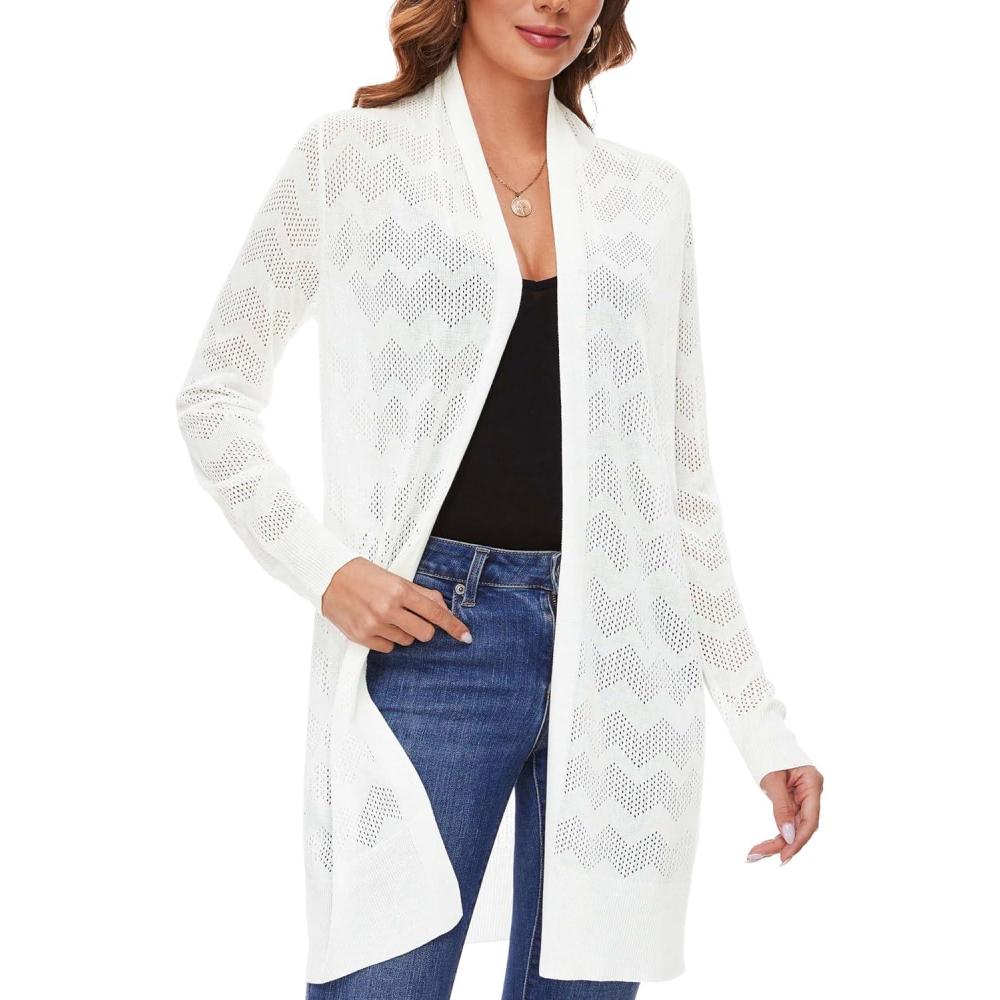 image:imageWomens Lightweight Summer Crochet Open Front Long Shawl Cardigan HollowOut Sweater