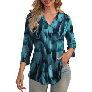 a.Jesdani Women’s Plus Size Zip Front 3/4 Sleeve Shirts V Neck Blouses Tunic Top(Z1 Color 326)